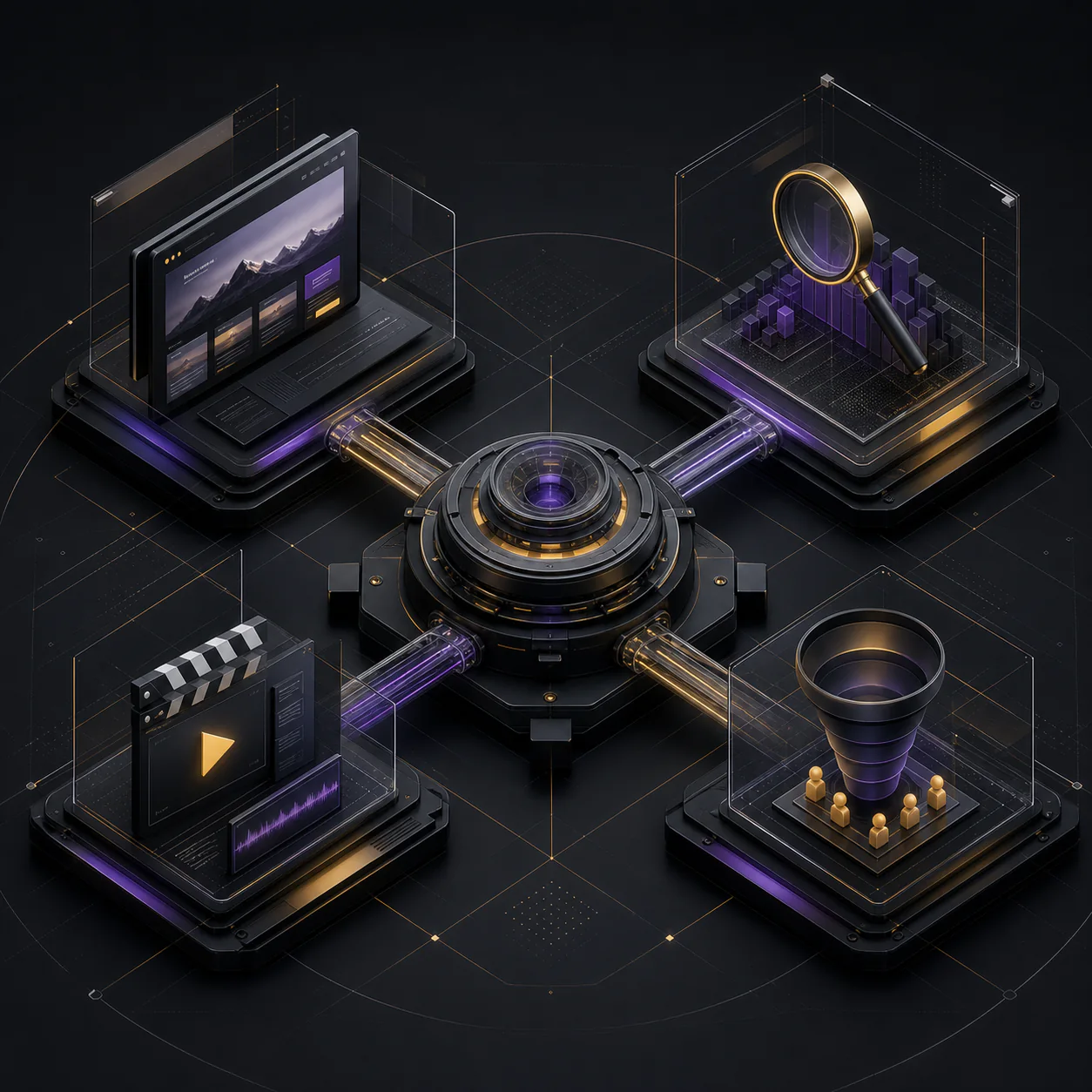 An interconnected system linking a website, search visibility, content and a lead pipeline
